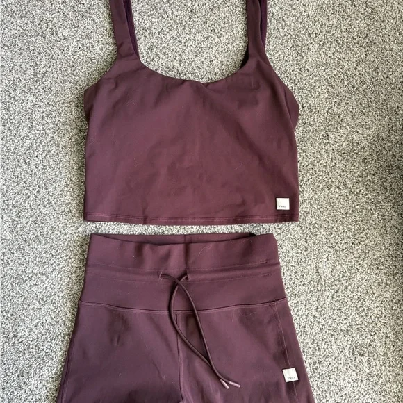 Vuori Burgundy Activewear Crop Tank and Leggings Set - Picture 2 of 6